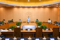 Toàn cảnh cuộc họp trực tuyến UBND TP. Hà Nội (Ảnh - Trung Nguyên) 