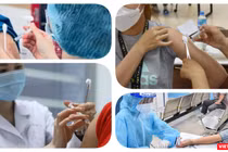 Sáng nay, TP.HCM bắt đầu chiến dịch tiêm vaccine COVID-19 cho đối tượng trẻ em từ 12-17 tuổi. Ảnh: Hoà Bình ghép