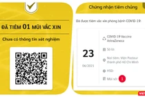 Chứng nhận điện tử đã tiêm 1 mũi vaccine Covid-19. Ảnh: Hoà Bình
