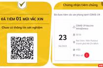 Chứng nhận điện tử đã tiêm 1 mũi vaccine Covid-19. Ảnh: Hoà Bình