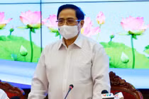 Thủ tưởng Phạm Minh Chính tại cuộc họp với TP.HCM sáng 13/5 -Ảnh Huyền Mai