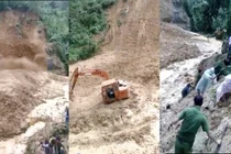 Hiện rường vụ sạt lở đất xảy ra chiều ngày 12/11 ngay tại vị trí các lực lượng đang tìm kiếm nạn nhân mất tích trong vụ sạt lở chiều ngày 11/11 (ảnh cắt từ clip)