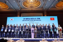 Chủ tịch MB Lưu Trung Thái (hàng đầu tiên, thứ tư từ trái sang) tại Diễn đàn doanh nghiệp Hàn Quốc - Việt Nam tổ chức tại Seoul. Ảnh: TTXVN.