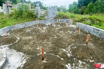 Ban Quản lý dự án đầu tư xây dựng khu vực 1 (TP Huế) dùng thanh gỗ cắm vào giữa các mộ phần cạnh chùa Thiên Mụ (TP Huế) để kiểm đếm gây phản cảm.