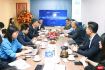 Lãnh đạo VDCA (bên phải) làm việc với đoàn công ty CMST (bên trái) chiều 27/3 tại Hà Nội