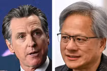 Thống đốc California Gavin Newsom và CEO Nvidia Jensen Huang đã hợp tác trong sáng kiến ​​AI tạo sinh mới (Ảnh: Business Insider)