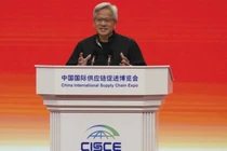 Jensen Huang, CEO của Nvidia, trong lễ khai mạc Triển lãm chuỗi cung ứng quốc tế Trung Quốc lần thứ ba tại Bắc Kinh vào ngày 16 7. Ảnh: SCMP.
