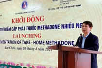 Ông Nguyễn Hoàng Long - Cục trưởng Cục Phòng, chống HIV/AIDS (Bộ Y tế) - phát biểu tại buổi khởi động đề án thí điểm tại Lai Châu sáng nay, 5/4.