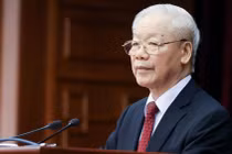 Tổng Bí thư Nguyễn Phú Trọng và các đồng chí lãnh đạo Đảng, Nhà nước đến dự phiên bế mạc Hội nghị Trung ương giữa nhiệm kỳ - Ảnh: VGP/Nhật Bắc