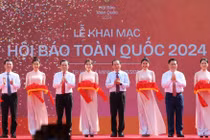 Lãnh đạo Chính phủ, Bộ, Ban ngành cắt băng khai trương Hội báo toàn quốc 2024.