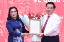 Trưởng Ban Tuyên giáo Trung ương Nguyễn Trọng Nghĩa trao quyết định cho bà Đinh Thị Mai. Ảnh: TTXVN