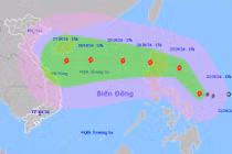 Hướng di chuyển của bão Trà Mi trên biển đông.