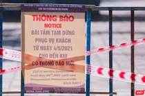 Bảng thông báo dừng phục vụ tại bãi biển du lịch Đà Nẵng trong sáng ngày 4/5