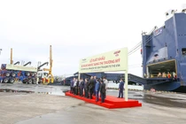 Quang cảnh lễ xuất lô hàng gần 970 sơ mi rơ móc đầu tiên của THACO sang Mỹ diễn ra tại Cảng PTSC Dung Quất (Khu kinh tế Dung Quất, tỉnh Quảng Ngãi)