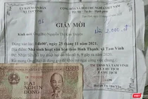 Giấy mời nhận tiền hỗ trợ thiệt hại bão lũ và số tiền nhận của người dân xã Tam Vinh (huyện Phú Ninh, tỉnh Quảng Nam)