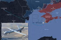 Đường bay của chiếc MQ-9 và vị trí máy bay rơi (Ảnh: redchinacn).