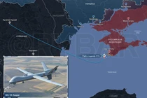 Đường bay của chiếc MQ-9 và vị trí máy bay rơi (Ảnh: redchinacn).