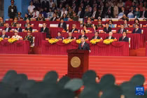 Tổng Bí thư Tô Lâm đọc diễn văn tại Lễ kỉ niệm. Ảnh: Tân Hoa xã.