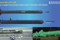 Hai mẫu tàu ngầm không người lái tự hành bí ẩn của Trung Quốc xuất hiện trong buổi diễn tập duyệt binh. Ảnh: Navalnews.