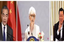 Bà Sherman hôm 26/7 đã có các cuộc gặp gỡ và hội đàm căng thẳng với các ông Vương Nghị (trái) và Tạ Phong tại Thiên Tân (Ảnh: Dwnews).