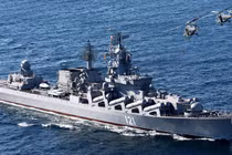 Tuần dương hạm Moskva, soái hạm của Hạm đội Biển Đen (Nga) trên biển (Ảnh: Dwnews).