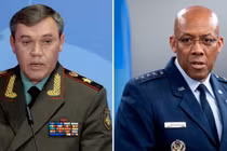 Tổng Tham mưu trưởng Lực lượng vũ trang Nga Valery Gerasimov (trái) và Chủ tịch Hội đồng Tham mưu trưởng liên quân Mỹ Charles Q. Brown Jr. lần đầu tiên điện đàm cho nhau hôm 27/11 (Ảnh: QQnews).