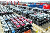 Xe điện Trung Quốc nằm chồng chất tại các cảng châu Âu (Ảnh: AFP)