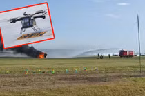 Một chiếc eVTOL bốc cháy dữ dội sau khi bị rơi do va chạm. Ảnh: Ifeng.