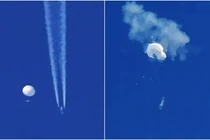 Chiều 4/2, Không quân Mỹ đã sử dụng máy bay chiến đấu F-22 bắn hạ khi khí cầu Trung Quốc xuống Đại Tây Dương bằng tên lửa (Ảnh: Singtao).