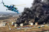 Ngày 1/4, máy bay trực thăng Ukraine vượt biên giới tấn công kho dầu ở Belgorod mở đầu cho hành động đưa chiến tranh sang đất Nga (Ảnh: Sohu).