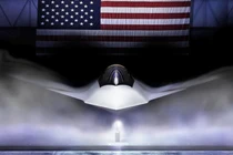 Mô hình máy bay chiến đấu thế hệ sáu F-47 Thunderstorm do Mỹ công bố. Ảnh: Getty.