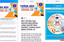 Khuyến cáo trên trang Zalo chính thức của Bộ Y tế.