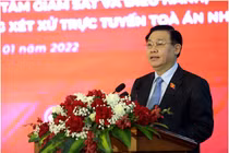 Chủ tịch Quốc hội Vương Đình Huệ phát biểu tại buổi lễ. Ảnh Mic