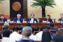 Thủ tướng Phạm Minh Chính và lãnh đạo bộ, địa phương chủ trì hội nghị. (Ảnh: Dương Giang/TTXVN).