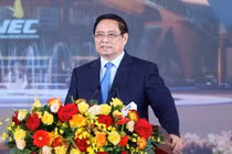Thủ tướng Phạm Minh Chính phát biểu tại lễ khánh thành, khởi công 250 công trình, dự án. Ảnh: VGP/Nhật Bắc.