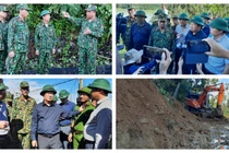 Phó thủ tướng Trịnh Đình Dũng và Trung tướng Nguyễn Long Cáng đang chỉ huy cứu nạn tại huyện Nam Trà My (Ảnh: Hoà Bình ghép)