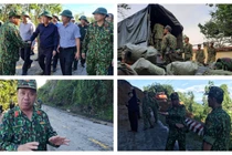 Lực lượng quân đội mở đường vào cứu nạn 53 người bị vùi lấp ở Trà Leng (Ảnh: Hoà Bình ghép)