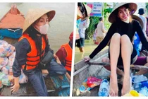 Thuỷ Tiên tuyên bố tiền cứu trợ bão lũ đã tăng lên 150 tỉ đồng (Ảnh: FBNV, Hoà Bình ghép) 