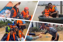 Nhiều đoàn do các tổ chức, cá nhân đang tiếp tục đi vào cứu trợ bà con vùng lũ (Ảnh: Hoà Bình ghép) 