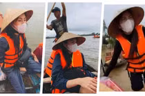 Thuỷ Tiên đi cứu trợ đồng bào vùng lũ miền Trung (Ảnh: FBNV, Hoà Bình ghép)