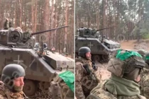 Quân đội Ukraine sử dụng xe thiết giáp chiến đấu bộ binh AIFV của Bỉ. Ảnh video Army Recognition.