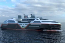 Phác thảo thiết kế tàu ​​du lịch chạy điện năng lượng mặt trời Sea Zero. Ảnh: Hurtigruten