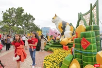 Linh vật mèo tại đường hoa xuân Đà Nẵng Tết Quý Mão