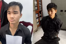 Hai đối tượng Nguyễn Mạnh Cường (bên trái) và Trần Văn Trí tại cơ quan công an