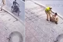 Hiện trường vụ việc Thiếu tá N.X.C - Cán bộ Đội CSGT - TT, Công an huyện Hưng Nguyên, Nghệ An bị tông gãy chân.