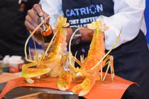 Đầu bếp Master Chef Dimuthu đã chế tác ra những chú tôm càng xanh tuyệt đẹp từ đường