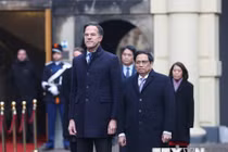 Thủ tướng Hà Lan Mark Rutte chủ trì Lễ đón Thủ tướng Chính phủ Phạm Minh Chính thăm chính thức Vương quốc Hà Lan ngày 12/12/2022 tại Phủ Thủ tướng ở thành phố Den Haag. (Ảnh: Dương Giang/TTXVN)