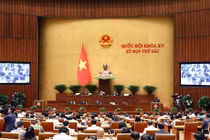 Các đại biểu Quốc hội nghe báo cáo về tình hình kinh tế-xã hội. (Ảnh: Phạm Kiên/TTXVN)