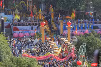 Toàn cảnh lễ Vía đức Bồ Tát Quán Thế Âm tại chùa Quán Thế Âm Ngũ Hành Sơn diễn ra trong sáng nay, 10/3