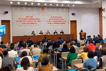 Tổng Thư ký Quốc hội, Chủ nhiệm Văn phòng Quốc hội Bùi Văn Cường và lãnh đạo, đại diện một số cơ quan của Quốc hội chủ trì họp báo - Ảnh: VGP/Nguyễn Hoàng